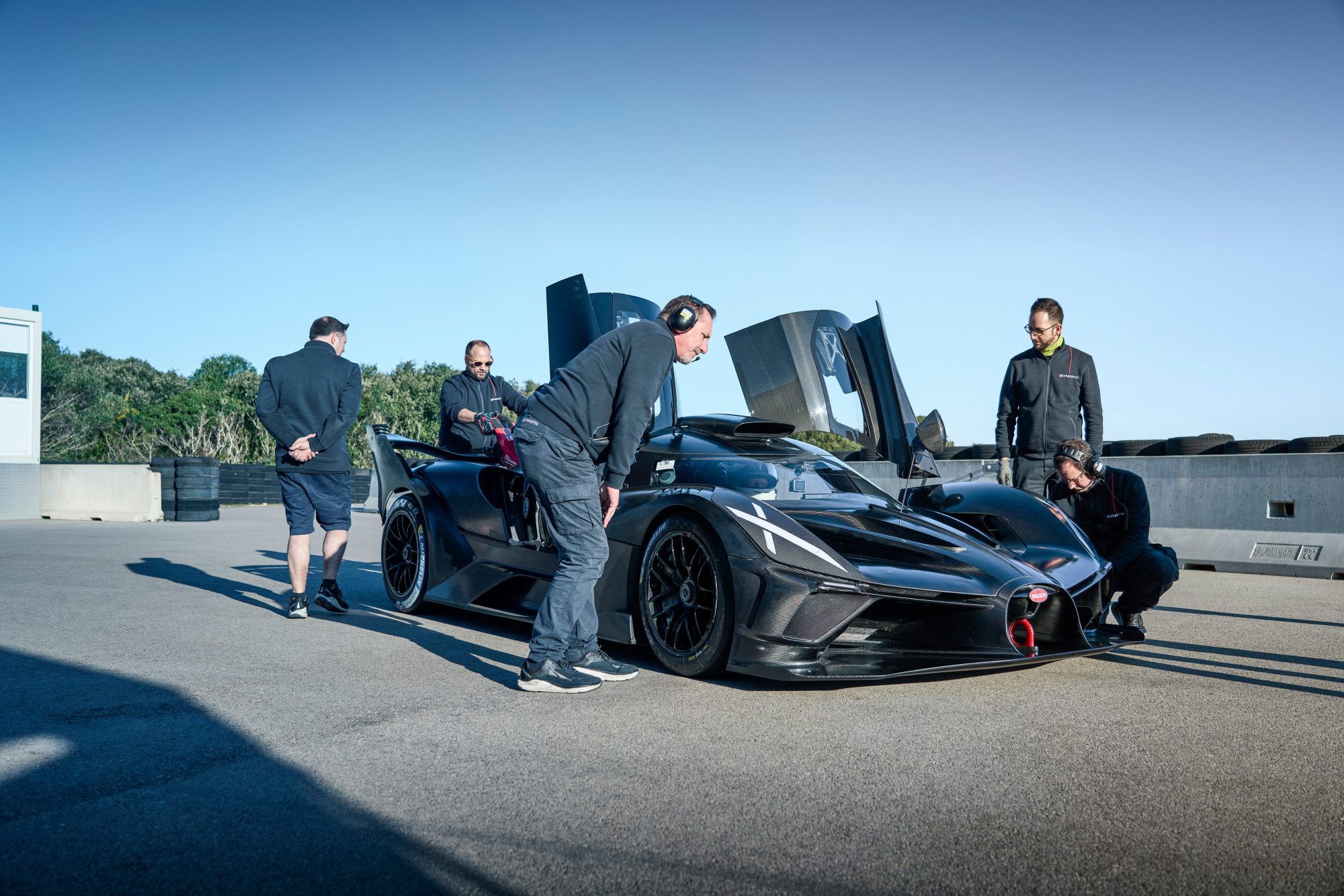 BUGATTI Bolide High Speed and Launch Control team preparing the hypercar for a run.