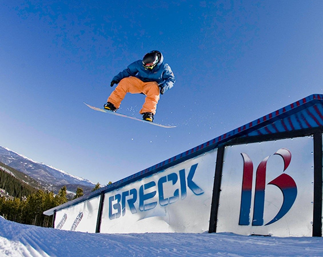 Snowboarder in terrain park at Breckenridge