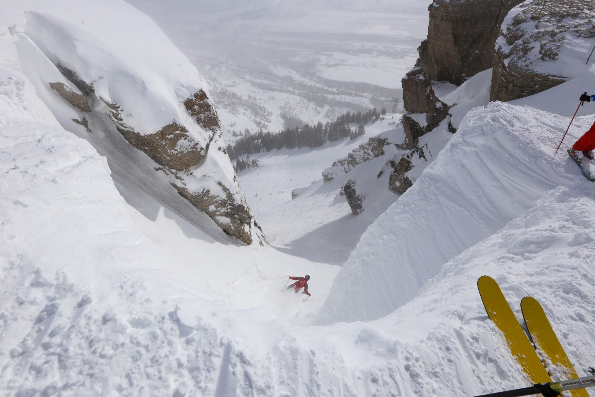 Skier's in Corbet's Couloir, Jackson Hole