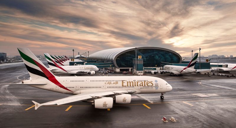 Airplanes on tarmac at Dubai International Airport