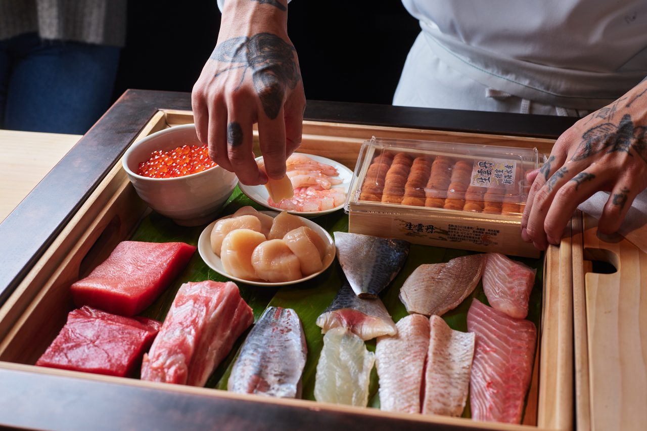 Japanese fish in display box.