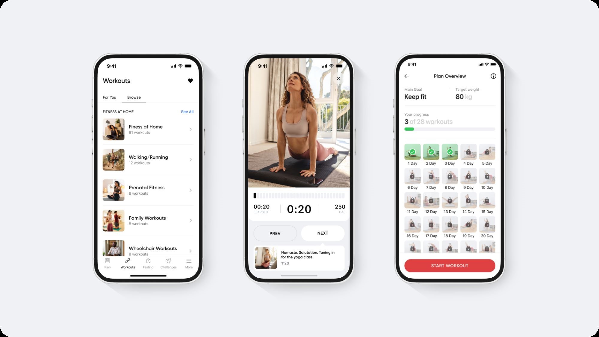 My Plan Overview Better Me Health Coaching App three screen layout on grey background