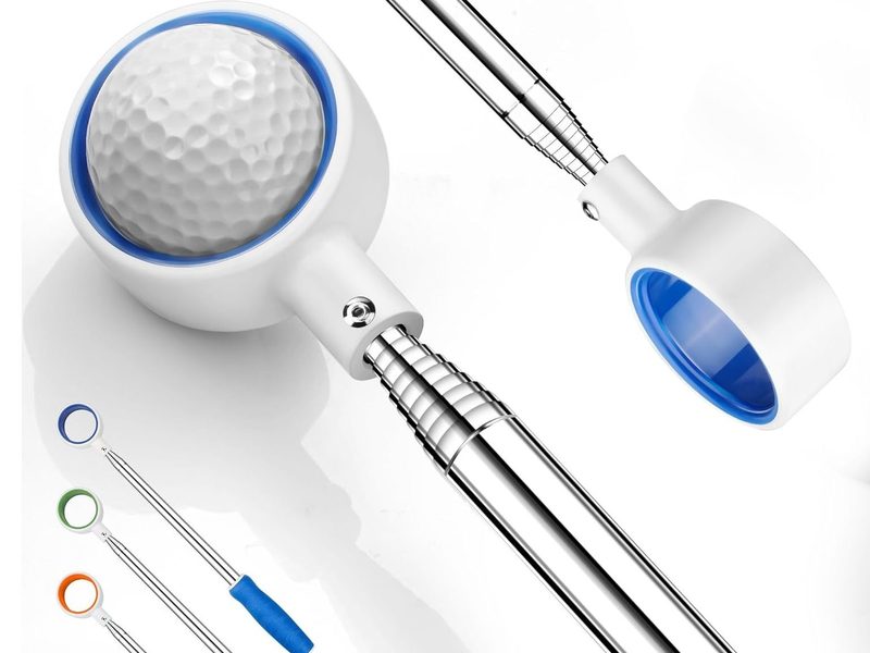 The Prowithlin Unbreakable Head Golf Ball Retriever with multiple colors shown.