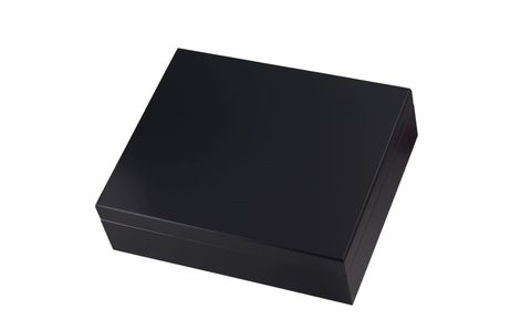 Quality Importers all-black desktop humidor from Famous Smoke Shop