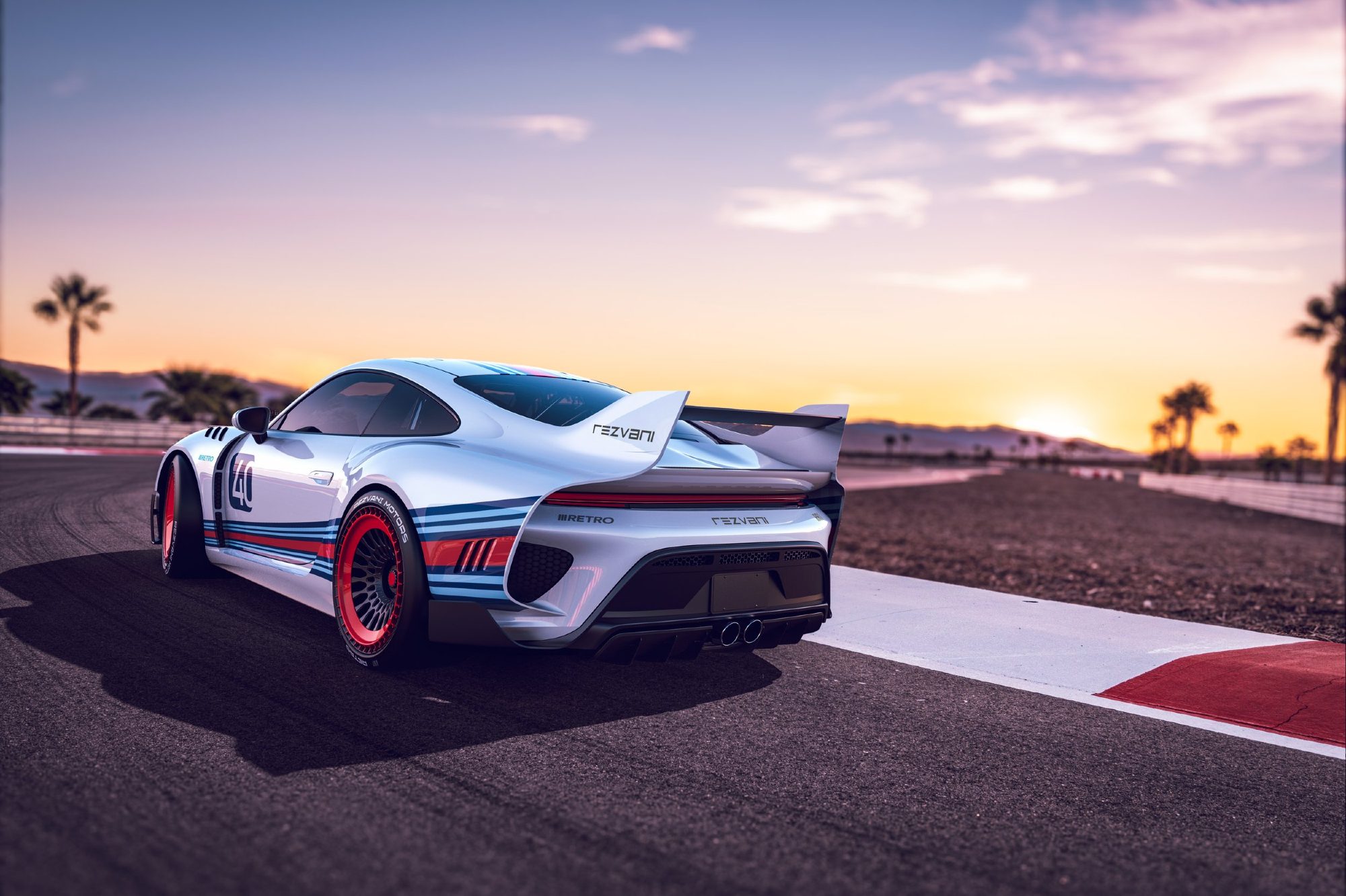 Rezvani Retro Porsche 911 conversion parked on trackside about to enter a straight.