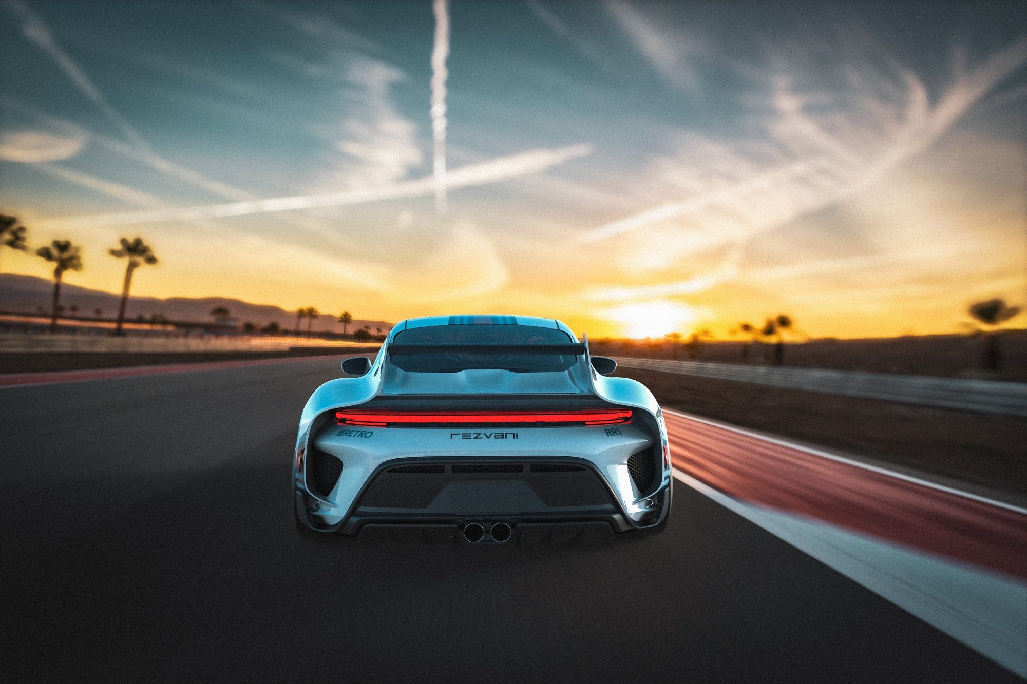 Rezvani Retro Porsche 911 conversion to Porsche 935 direct rear view down the track.