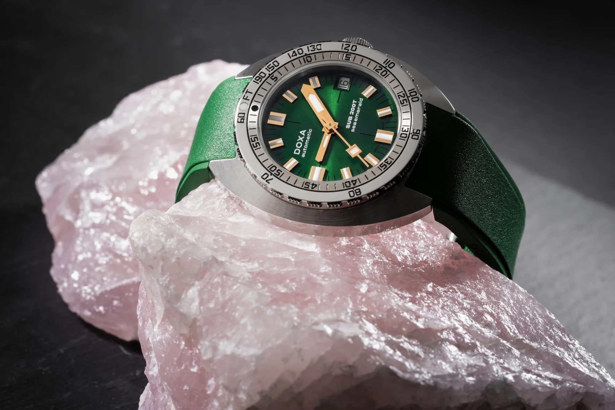 Doxa Sub 200T in green against crystal