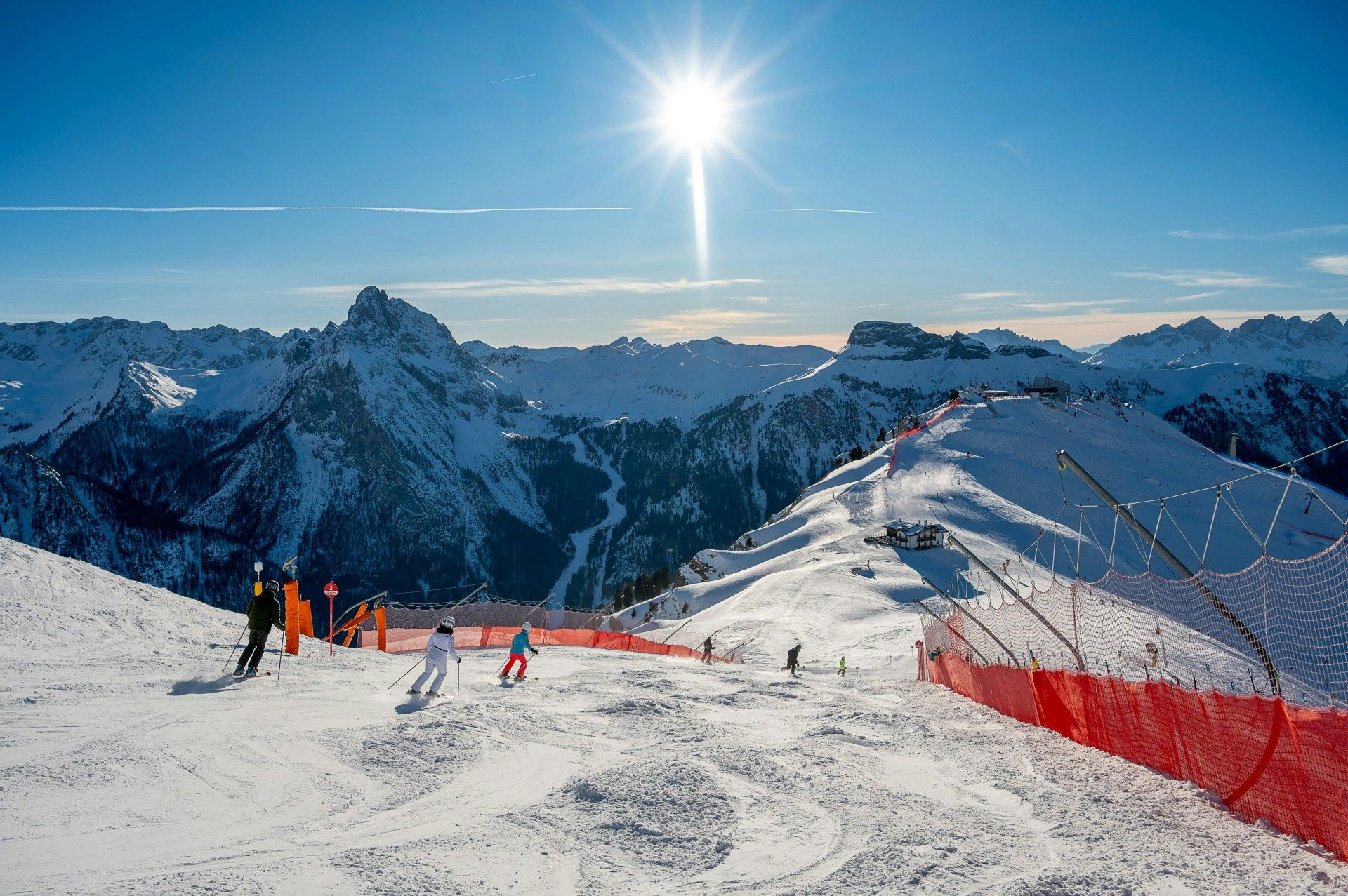 Skiers in the Dolomites, Italy