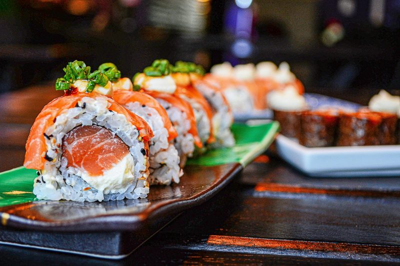 Sushi roll up close