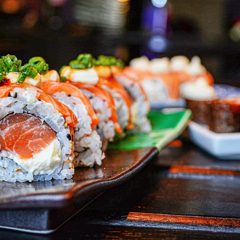 Sushi roll up close