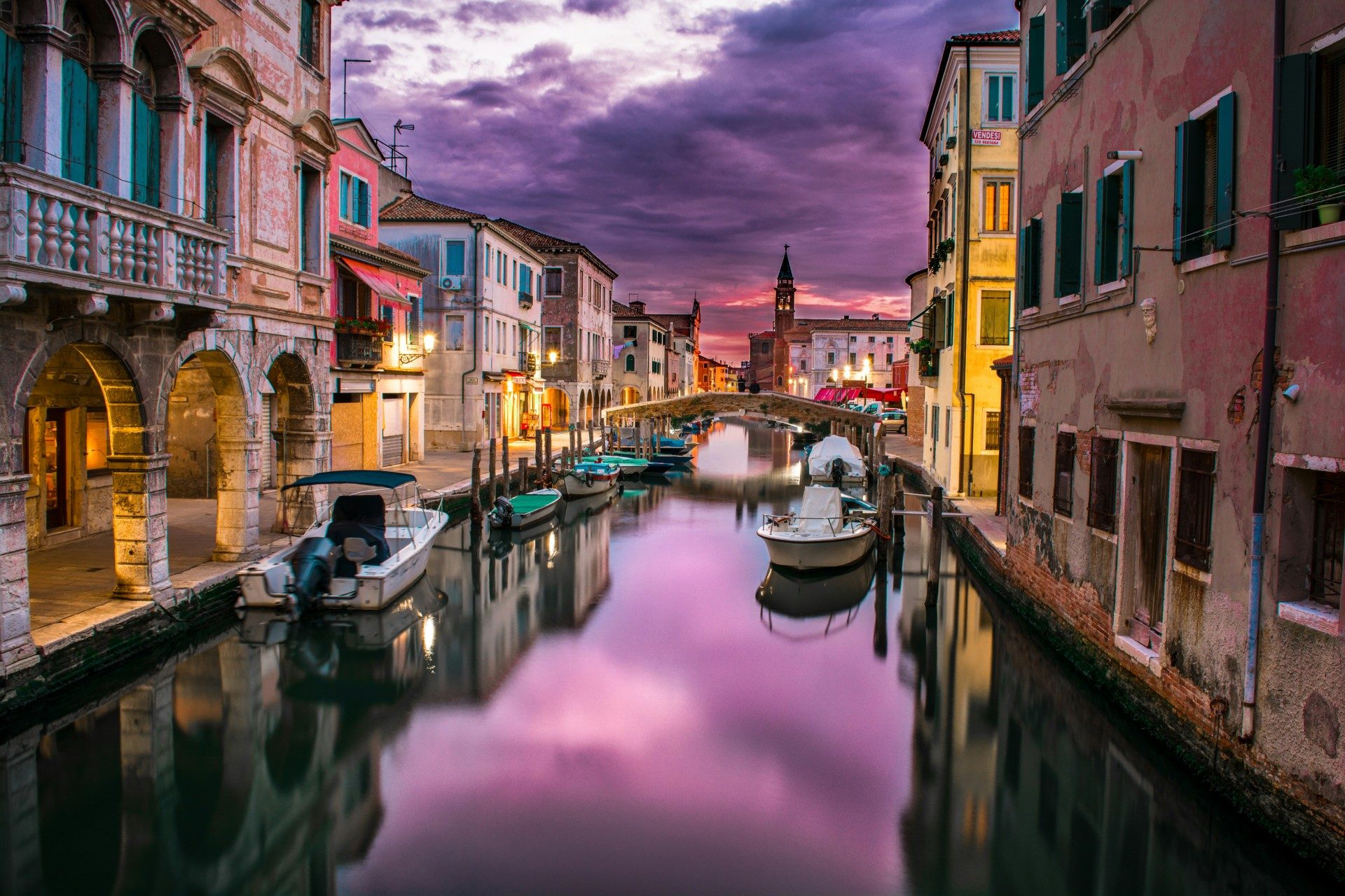 Evening light over Venice canal