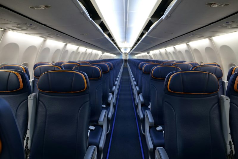 Rows of airplane seats