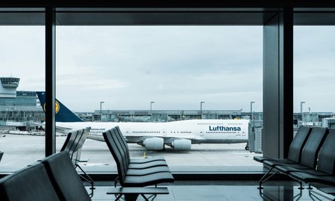 Airplane passing by terminal