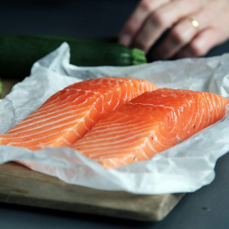 Raw salmon filets
