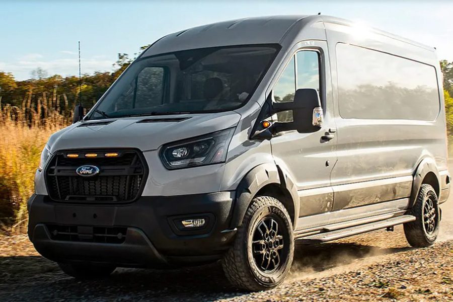 Exterior of the Ford Transit Trail camper van.