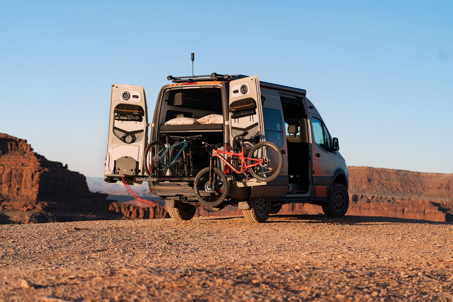 Rear "gear garage" of Outside Van's Tails camper van.