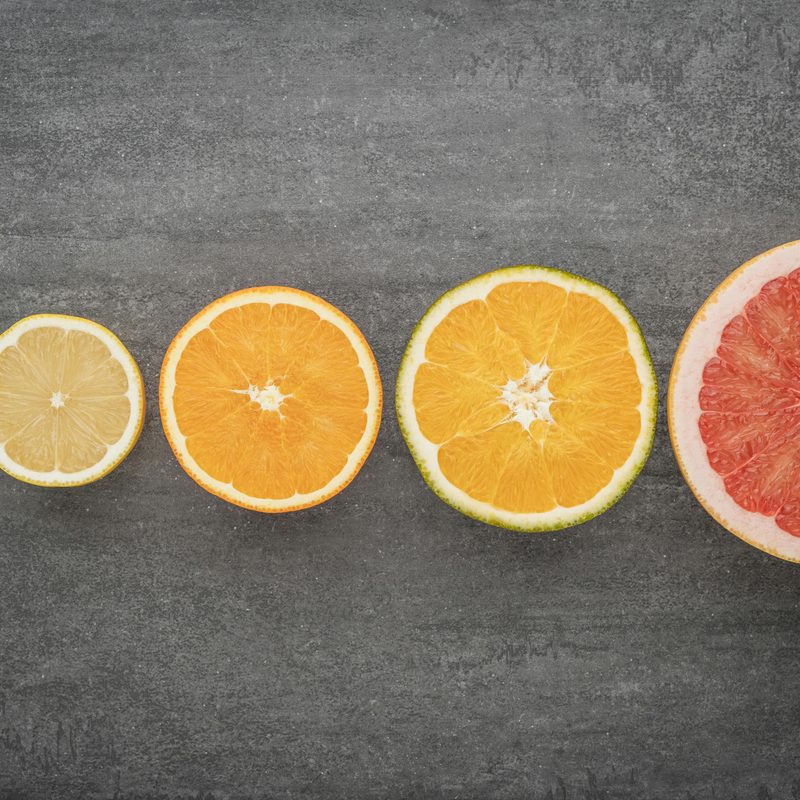 Sliced citrus in a lilne