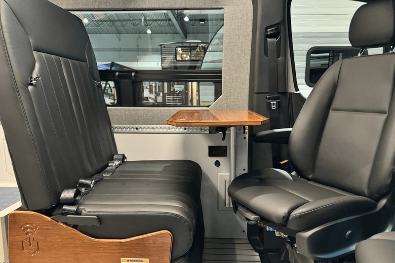 Swivel seats inside the Remote Vans camper van.