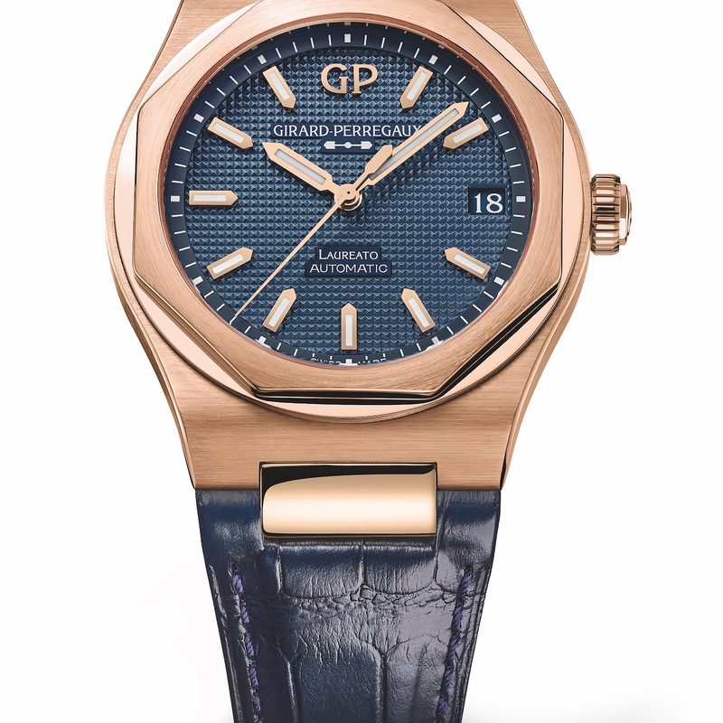Girard Perregaux Laureato pink gold blue dial strap