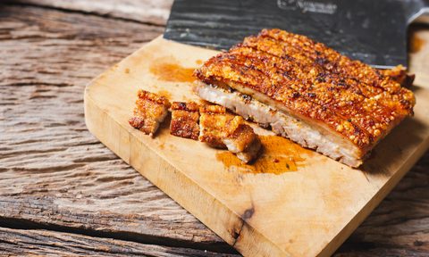 Pork belly on cutting board