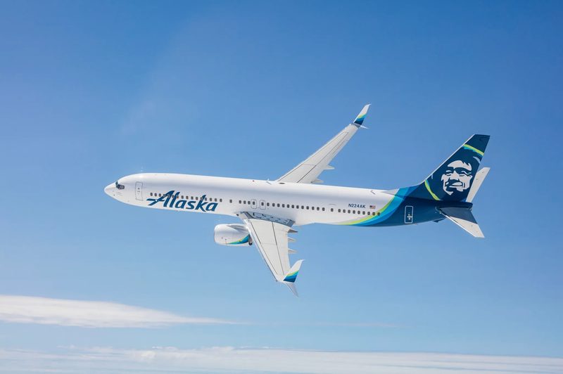 Alaska Airlines airplane in the sky