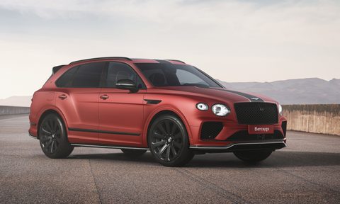 Bentayga Apex Edition limited edition of just 20 cars right front three-quarter view parked on a dirt track.