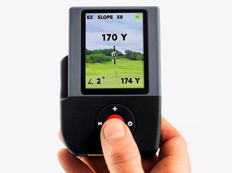 A man using the Callaway SV Laser Rangefinder, a screen view rangefinder.