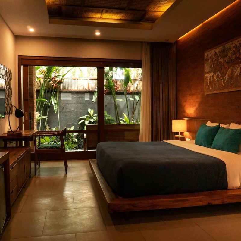 Bali, Indonesia bedroom with dark lighting