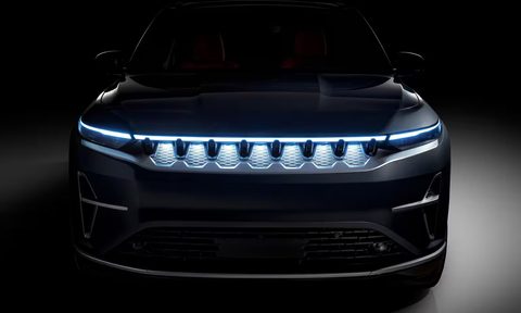 Jeep Wagoneer S all-electric model front LED signature grill lighting.