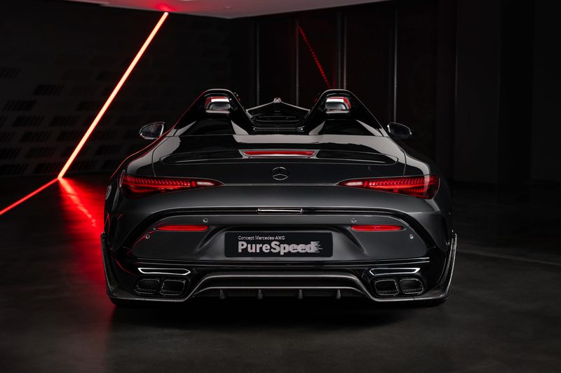 Mercedes-AMG PureSpeed Concept rear view on a dramatic photo staging.