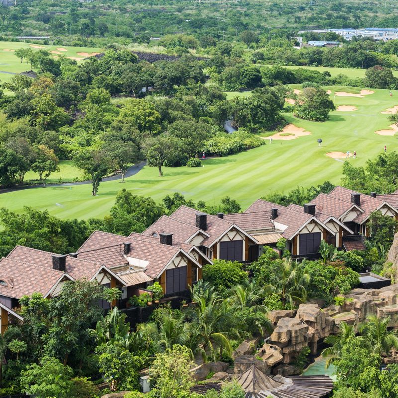 High angle view of Mission Hill Haikou golf course in Hainan, China