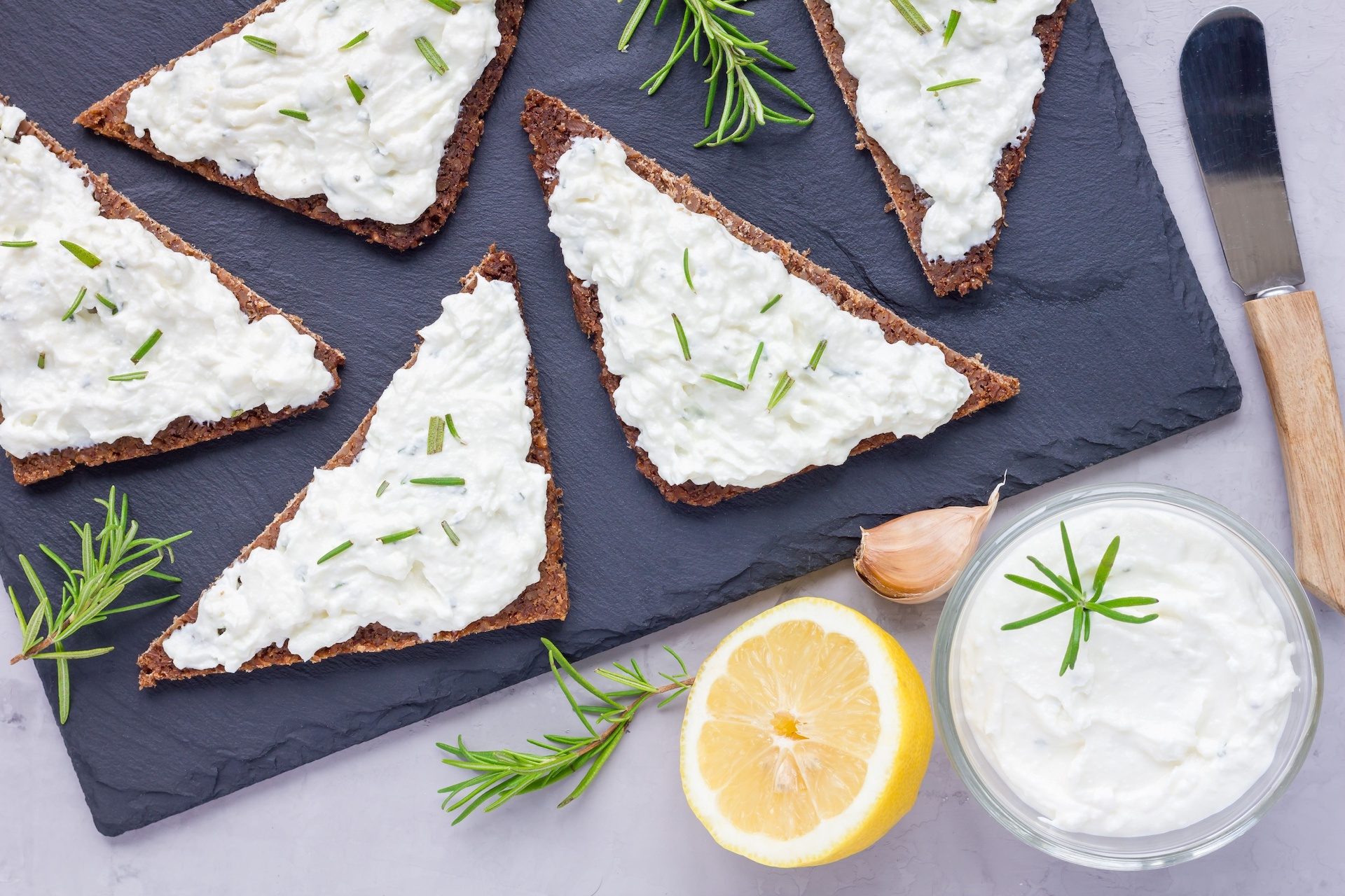 Cheese spread on toast points