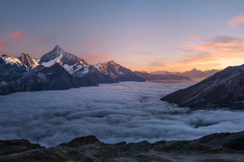Twilight over Weisshorn in Switzerland