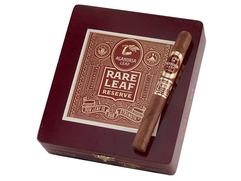 Aganorsa Rare Leaf Corojo cigar box with single smoke resting on top