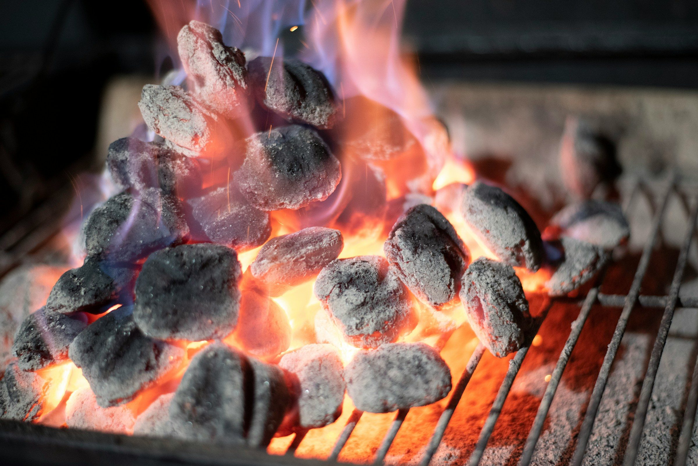 Coals on hot grill