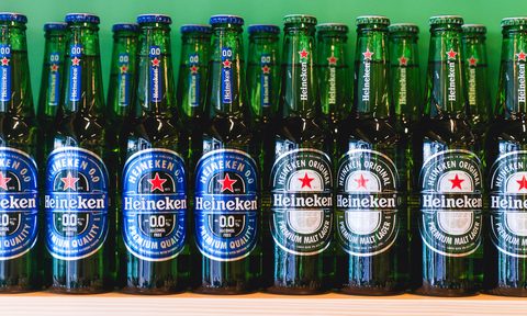 Heineken bottle lineup.