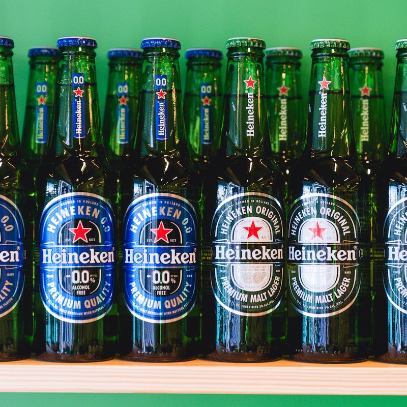 Heineken bottle lineup.