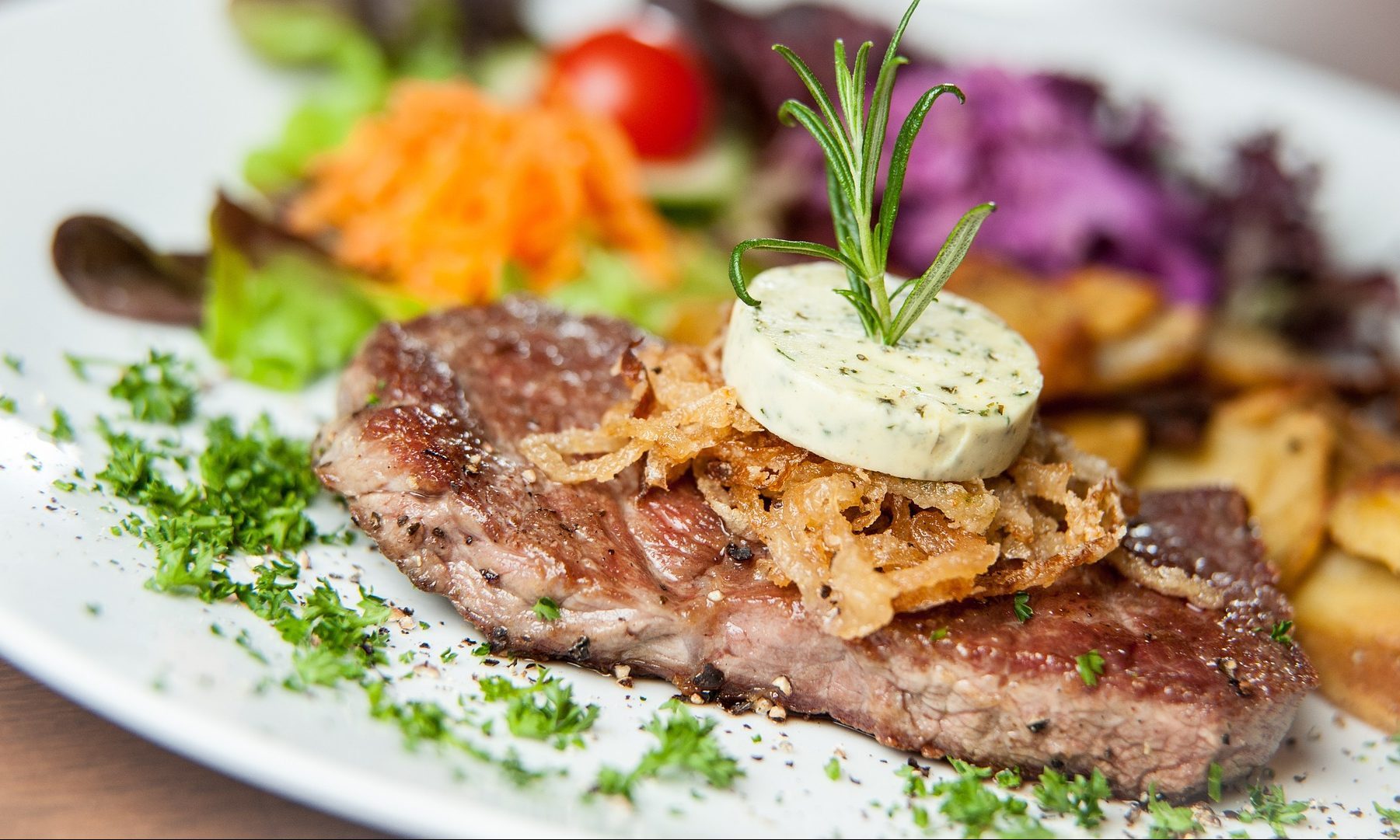 Plated steak dinner