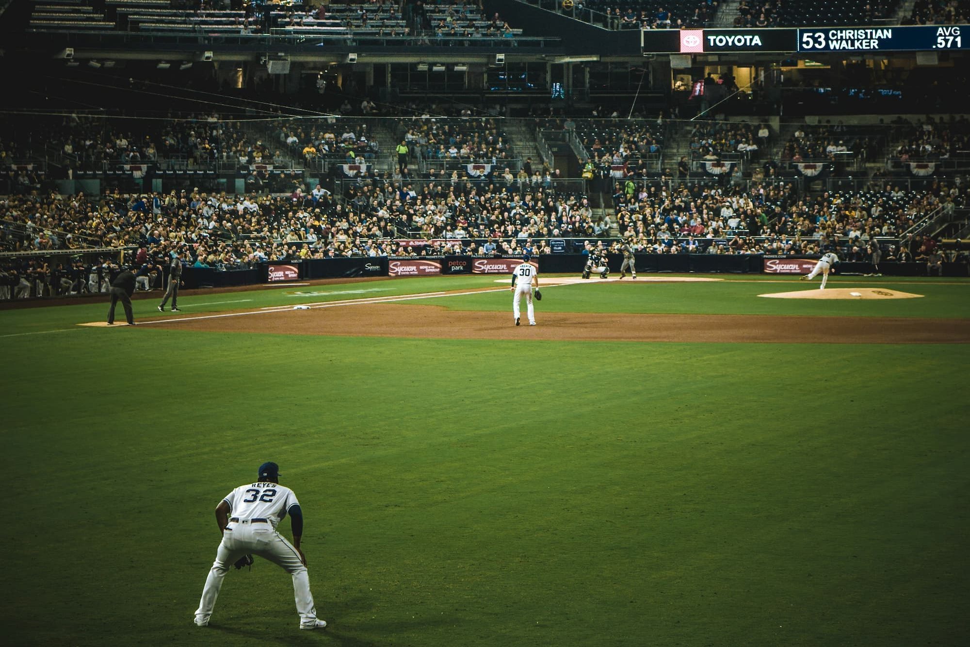 baseball game at night in stadium
