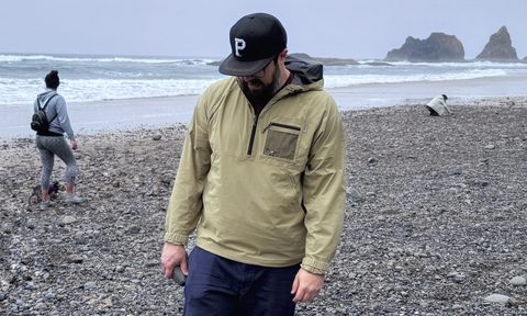 The author wearing the wearing the Royal Robbins Merced Anorak on the Oregon coast.