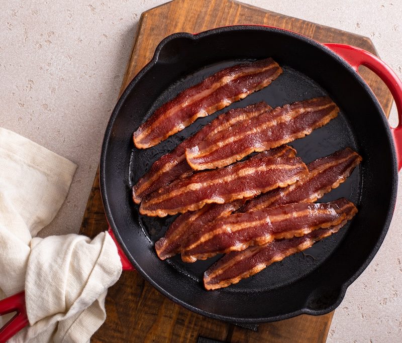 Turkey bacon in a pan
