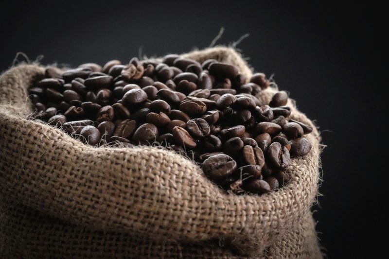 Coffee beans in a burlap sack