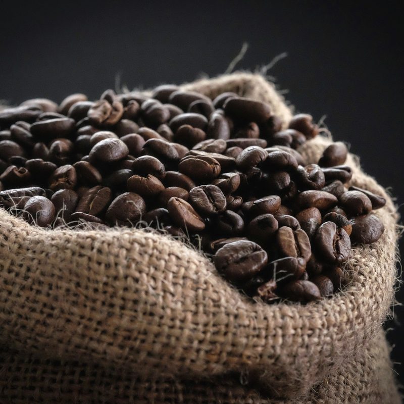 Coffee beans in a burlap sack