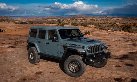 2025 Jeep Wranger 392 Final Edition parked in the desert with clouds in the background.
