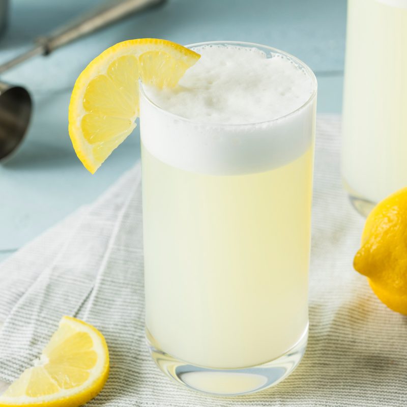 Refreshing gin fizz with a lemon garnish