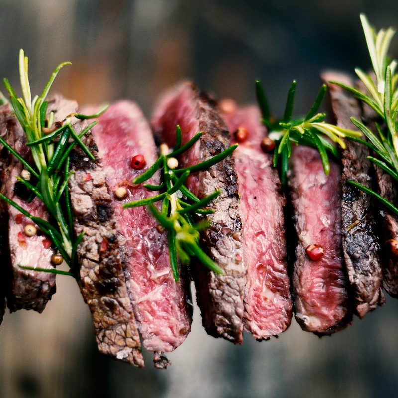 Skewered steak