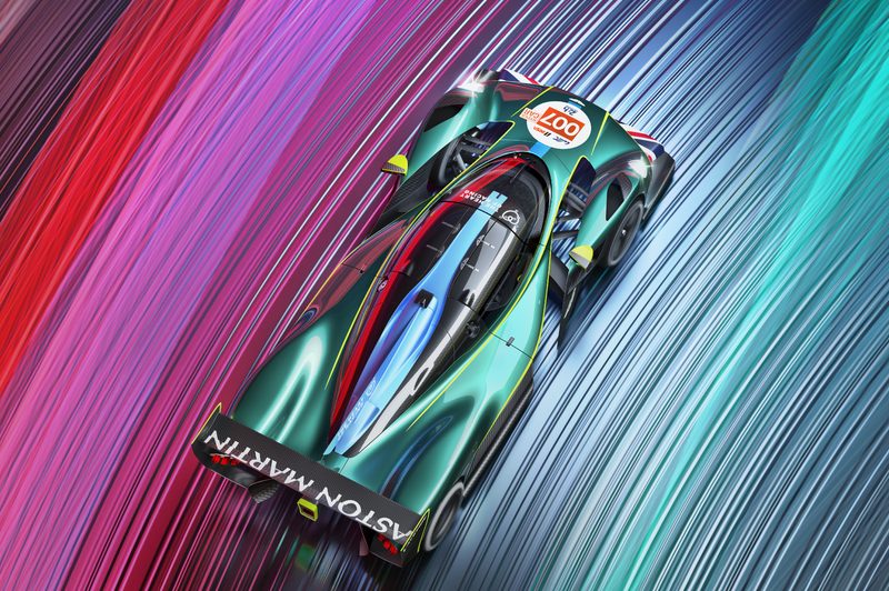 Aston Martin Valkyrie hypercar to 24 Hours of Le Mans in 2025 overhead view.