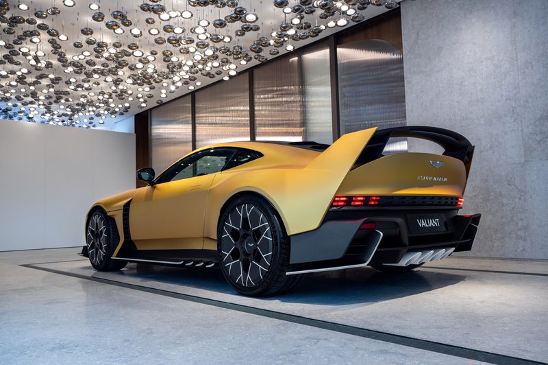 Aston Martin limited edition Valiant road-legal race car at Q New York left rear three-quarter image.