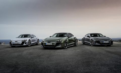 Audi e-tron GT quattro, e tron Gran Turismo, and RS eTron GT Performance..
