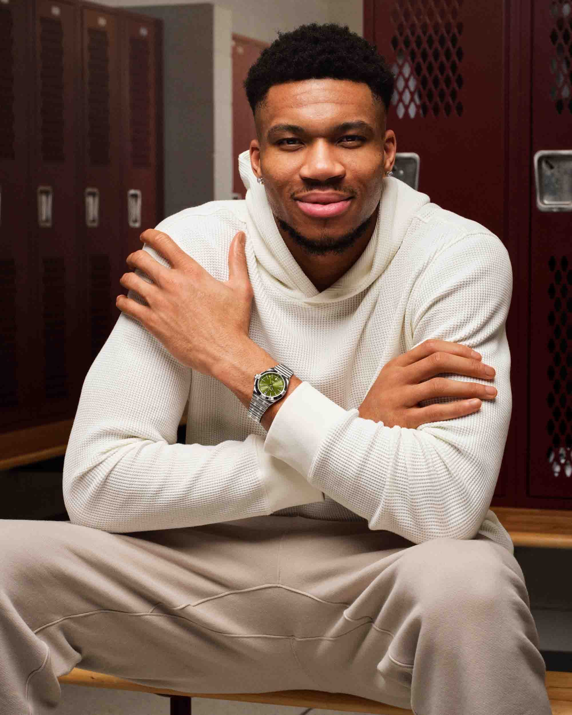 Giannis Antetokounmpo with his Breitling chronomat